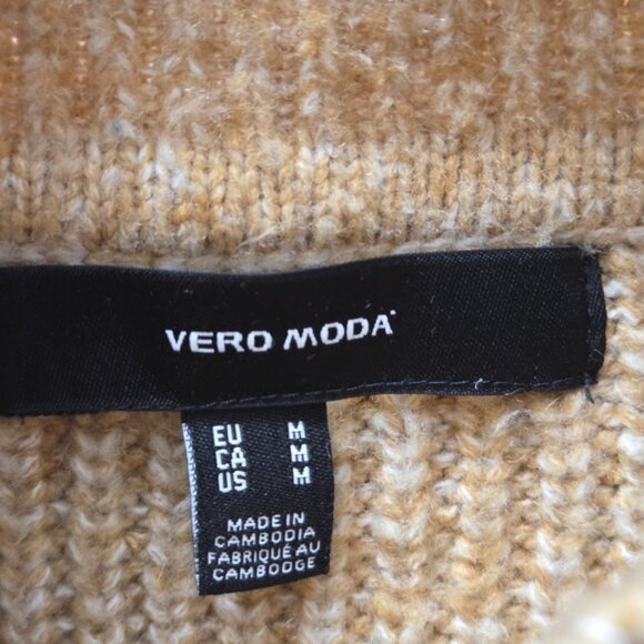 Vero Moda Color Block Puff Sleeve Mock Neck Sweater Yellow Tan M - Picture 3 of 6